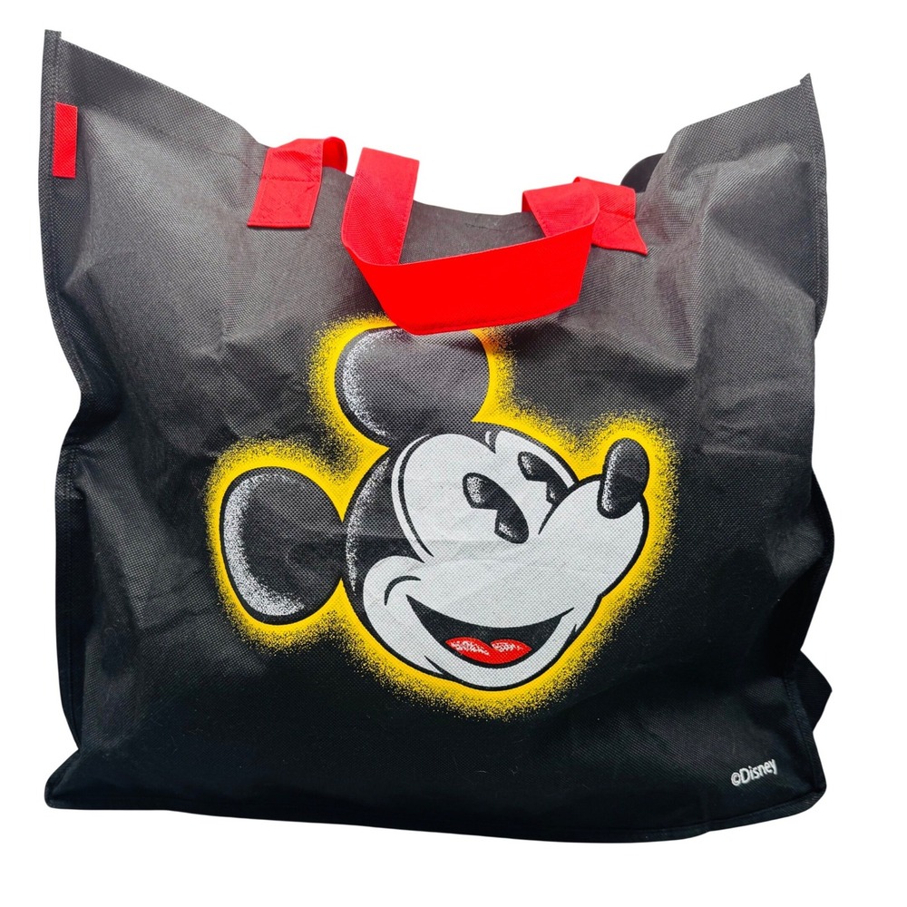Disney Tote Bag‎ Black Mickey Mouse Reusable Shopping Grocery Red Handles